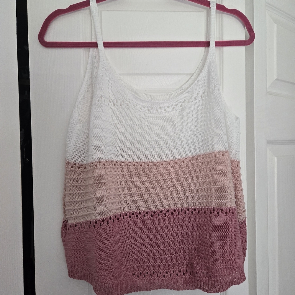 SHEIN White and Pink Striped Tank Top